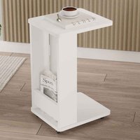 Mini Wooden Side Table with Magazine Rack in White