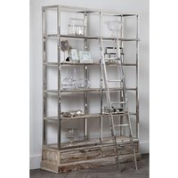Mintaka Wooden Display Unit With Ladder In Natural And Silver