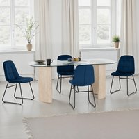 Mirano Clear Glass Top Dining Table With 4 Lyster Sapphire Blue Chairs