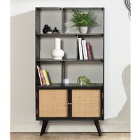 Mixco Wooden Bookshelf With Open Shelves And 2 Doors In Black