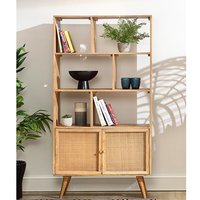Mixco Wooden Bookshelf With Open Shelves And 2 Doors In Natural