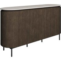 Molaro Ceramic Top Sideboard with 3 Doors in Travertine Marble Effect and Walnut