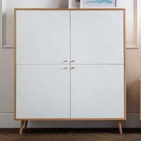 Madra Wooden Highboard In White And Oak Effect With 4 Doors