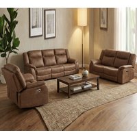Morlix Fabric Manual Recliner Sofa Suite in Tan