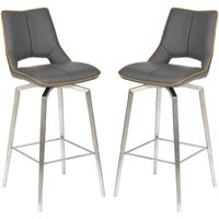 Mosul Graphite Grey Leather Bar Chairs With Steel Legs In Pair