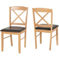 Muirkirk Oak Wooden Dining Chairs With Leather Seat In Pair