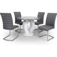 Naiva Grey Marble Round Dining Table With 4 Conary Grey Chairs