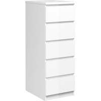 Nakou Narrow High Gloss Chest Of 5 Drawers In White