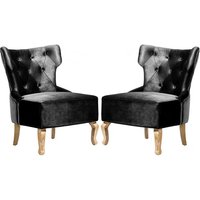 Narvel Black Velvet Dining Chairs With Wooden Legs In Pair