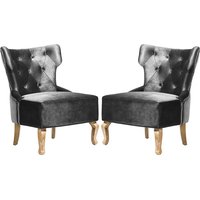 Narvel Grey Velvet Dining Chairs With Wooden Legs In Pair