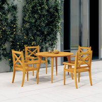 Narvon Large Round Wooden 3 Piece Garden Dining Set In Natural