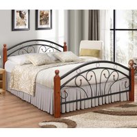 Natick Metal Double Bed With Wooden Pillar In Dirty Oak