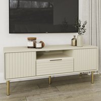 Natick Wooden TV Stand With 2 Doors 1 Drawer In Ivory