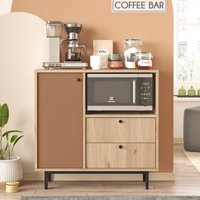 Velano Wooden Coffee Station Cabinet with 1 Tile Red Door 2 Drawers in Oak
