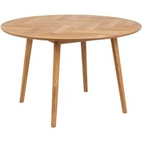 Nephi Wooden Round Dining Table With Herringbone Design In Oak