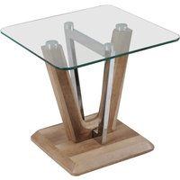 Newark Clear Glass End Table With Chrome And Wooden Base
