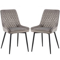 Niles Grey Velvet Dining Chairs With Black Legs In Pair