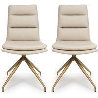 Norton Taupe Faux Leather Swivel Dining Chairs with Bronze Legs in Pair