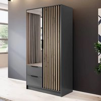 Newberry Mirrored Wardrobe With 2 Hinged Doors 105cm In Graphite