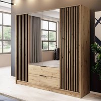 Newberry Mirrored Wardrobe With 4 Hinged Doors 206cm In Artisan Oak