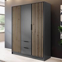 Newberry Wooden Wardrobe With 3 Hinged Doors 155cm In Graphite