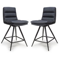 Norton Black Leather Counter Bar Chairs With Metal Legs In Pair