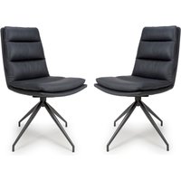 Norton Black Leather Dining Chairs With Metal Legs In Pair
