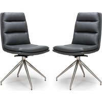 Norton Grey Leather Dining Chairs With Steel Legs In Pair