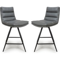 Norton Grey Leather Counter Bar Chairs With Metal Legs In Pair