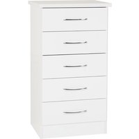 Mack Narrow Oak Wooden Chest Of 5 Drawers With White Gloss Front