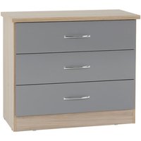 Mack Wooden Chest Of 3 Drawers With Grey Gloss Front In Oak