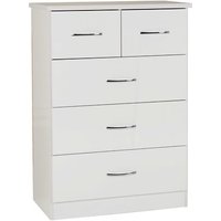 Mack Wooden Chest Of 5 Drawers With White Gloss Front In Oak