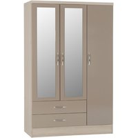 Mack Oak Wooden Wardrobe With 3 Doors Oyster Gloss Front