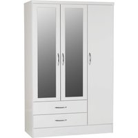 Mack Oak Wooden Wardrobe With 3 Doors 2 Drawers White Gloss Front