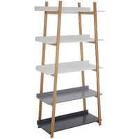Nusakan Wooden 5 Tier Ladder Shelving Unit In White And Natural