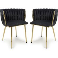 Oaklyn Black Velvet Dining Chairs With Gold Legs In Pair