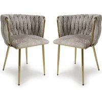 Oaklyn Mink Velvet Dining Chairs With Gold Legs In Pair