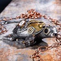 Ocala Polyresin Steampunk Turtle Sculpture In Silver