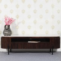 Ocala White Marble And Wood Large TV Stand In Dark Mahogany