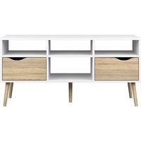 Oklo Wooden TV Stand With 2 Drawers 4 Shelves In White And Oak