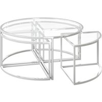 Omaha Clear Glass Nesting Coffee Tables With Stainless Steel Frame