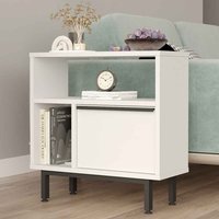 One Wooden Side Table with 1 Door in White
