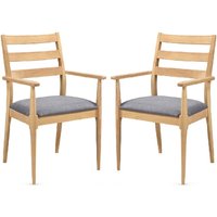 Orillia Oak Wooden Carver Dining Chairs With Fabric Seat In Pair