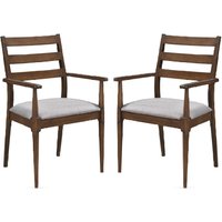 Orillia Walnut Wooden Carver Dining Chairs With Fabric Seat In Pair