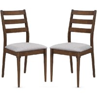 Orillia Walnut Wooden Dining Chairs With Fabric Seat In Pair