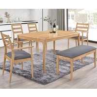 Orillia Wooden Dining Table With 4 Chairs And 1 Bench In Oak