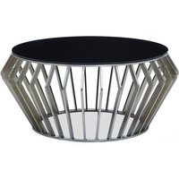Orion Round Black Glass Top Coffee Table With Silver Frame