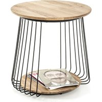 Orono Round Wooden Side Table In Oak With Black Metal Frame
