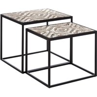 Orphee Wooden Set Of 2 Side Tables With Metal Frame In White