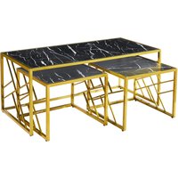 Ovid Gloss Black Marble Effect Nesting Coffee Tables With Gold Frame